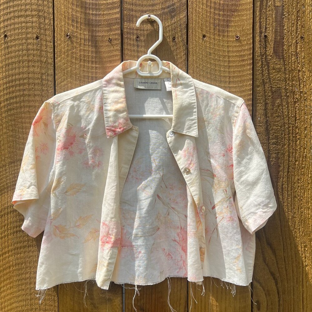 Vintage Cropped Floral Linen Blouse